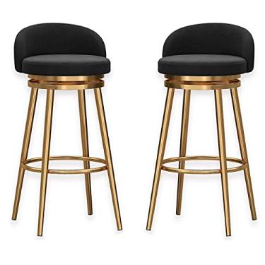 Imagem de Banquetas giratórias de veludo premium estofadas para jantar 63,5 cm com encosto alto, conjunto de 2 unidades, preto