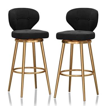 Imagem de Banquetas de barra com altura de balcão, bancos de bar giratórios, conjunto de 2, bancos de balcão para bar Island, banquetas de barra com estrutura de metal com encosto e apoio para os pés