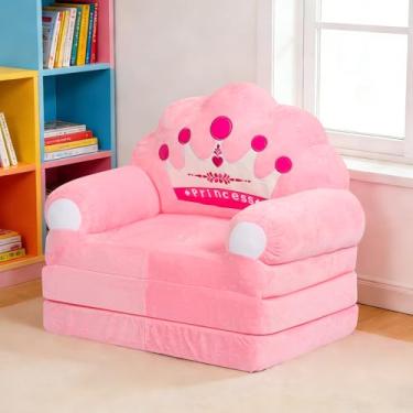 Imagem de Poltrona dobrável para crianças, confortável, com enchimento de espuma, poltrona de leitura infantil, sofá conversível para relaxar para crianças de 1 a 4 anos (rosa três andares)