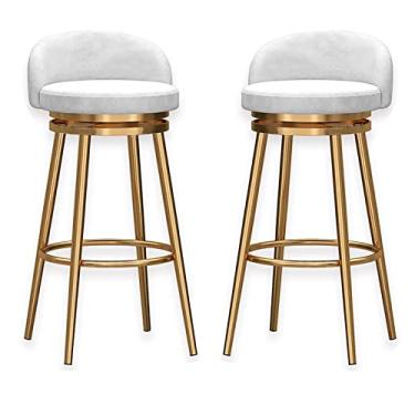 Imagem de Banquetas giratórias de veludo premium estofadas para jantar 63,5 cm com encosto alto, conjunto de 2 unidades, branco