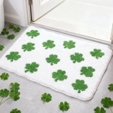 Imagem de Jenaai Tapete de banho para o dia de São Patrício 50 x 81 cm antiderrapante trevo verde trevo tapetes de banheiro absorventes laváveis tapetes de trevo irlandês para decoração de casa de primavera e