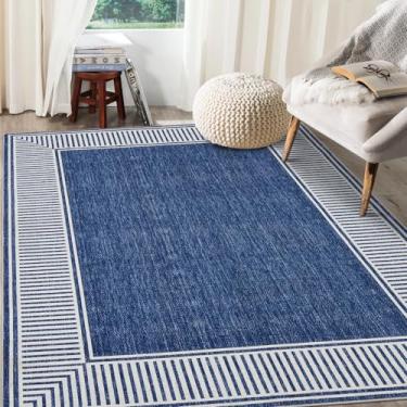 Imagem de GarveeHome Tapete lavável 12 x 18 cm para quarto grande tapete de sala de estar com suporte de borracha casual listrado borda tapete moderno contemporâneo tapete para sala de jantar, entrada de