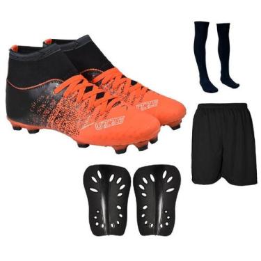 Imagem de Chuteira Campo Botinha UZ Cravo Adulto + Caneleira + Meião + Short - U
