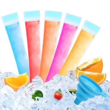 Imagem de 150 sacos descartáveis de molde de picolé de gelo, tubo de congelador sem BPA, sacos de molde de picolé com selos e funil, lanches caseiros de verão, palitos de iogurte, suco e vitaminas de frutas
