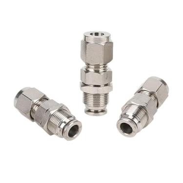 Imagem de 1 peça de acessórios de tubo de virola dupla pneumática PK 6 mm-16 mm 304 SS conector de tubo de anteparo de aço inoxidável (PK16-16)