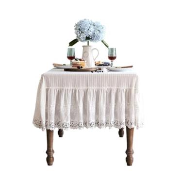 Imagem de Toalha de mesa de renda retangular branca de algodão escandinavo linho toalha de jantar toalhas de mesa de café tapete de mesa (150 x 150 cm)