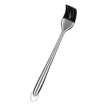Imagem de Naroote Escova de Churrasco de óleo de Aço Inoxidável, Escova de Cabeça de Silicone para Churrasco, de Molho de Assar para Grelhar Com Alça Ergonômica, Ideal para Cozinhar (Alça reta 30cm)