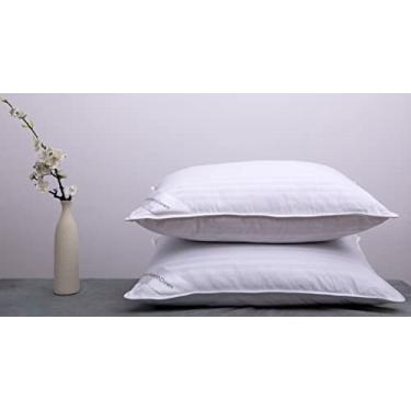Imagem de Travesseiros de cama de plumas de ganso coleção de hotel para dormir travesseiros padrão para costas, estômago ou laterais listrados, cor branca, conjunto de 2 almofadas