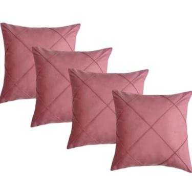 Imagem de Almofada decorativa de 45 x 45 cm, em camurça, com design drapeado, adequada para salas de estar, quartos e sofás(ROSÊ)