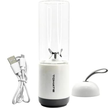 Imagem de Mini Mixer Liquidificador 6 Laminas Portátil Blender Personal USB 330ml Com Jarra De Vidro Para Sucos Shakes Triturar Frutas Gelos E Vegetais (Branco)