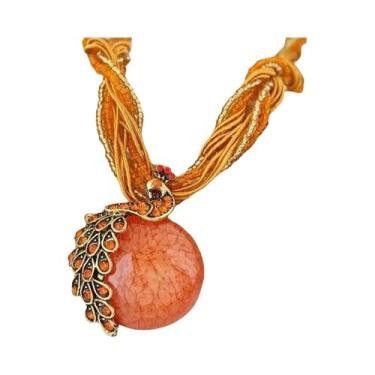 Imagem de Colar Feminino Vintage Com Pingente De Pavão E Franjas, Acessório De J
