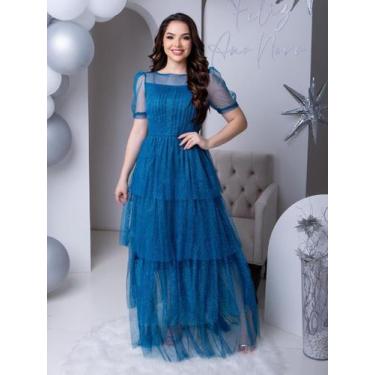 Imagem de Vestido de Festa Longo Rodado Soltinho com Brilho de Tule Transparente