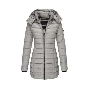 Imagem de Parka Feminina De Inverno, Acolchoada, Quente E Grossa, Cor Sólida, Co