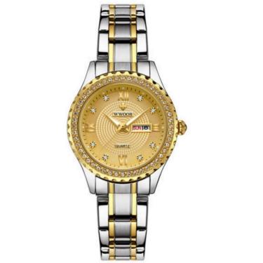 Imagem de Relógio Feminino De Quartzo Com Strass Em Aço Inoxidável Casual Prata Dourado