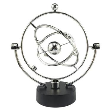 Imagem de Pêndulo De Newton Cinético Prata Com Base Giratória A Pilha - Tenda Me