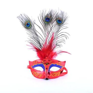 Imagem de Máscara de plástico vermelho de meia face para fantasia de festa - yiw