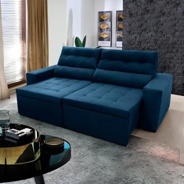 Imagem de Sofá Retrátil Reclinável Arizona 2,30m Suede Velut Azul Marinho - King House
