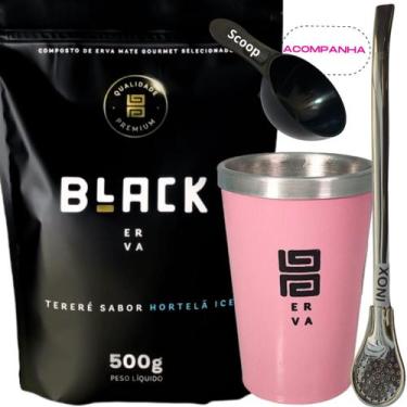 Imagem de Kit Tereré Black Erva Mate 500g+ Copo Alumínio Térmico ROSA + Bomba Tr