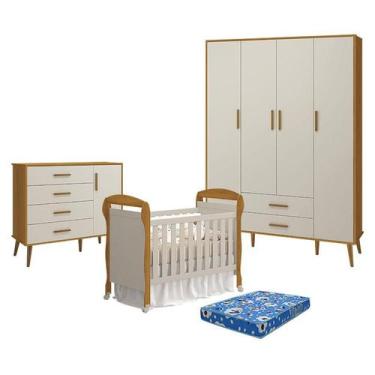 Imagem de Quarto de Bebê 4 Portas com Cômoda com Porta Isis e Berço Americano Da