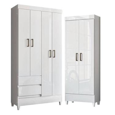 Imagem de Guarda Roupa Solteiro 4 Portas com Pés Fit com Armário Multiuso Fit Br