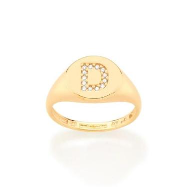 Imagem de Anel Rommanel Letras Folheado a Ouro com Zircônia 512964, Dourado, 18