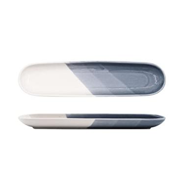 Imagem de Prato de macarrão retangular de cerâmica de sushi japonês oval porcelana prato de jantar de cozinha 39,9 cm grande prato longo para micro-ondas/lava-louças (cor: E)