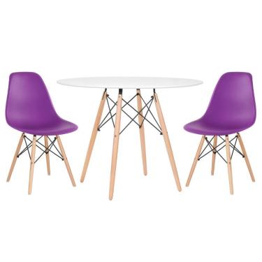 Imagem de KIT - Mesa redonda Eames 100 cm branco + 2 cadeiras Eiffel DSW