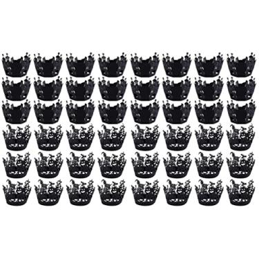 Imagem de ABOOFAN 48 peças de embrulho de festa muffin doces decoração copos bolo preto para embrulho de graxa decorativo bandejas à prova de sobremesa castelo de aniversário suporte mini loja padrão de halloween bruxa