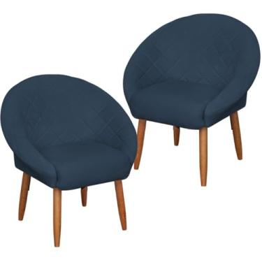 Imagem de Kit 02 Poltronas para Sala de espera Resistente confortável tecido veludo confortável pés de madeira reforçado MOBLAN decor (AZUL)