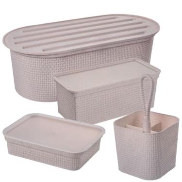 Imagem de Kit 4 peças - Porta Pão com Migalheira, Porta Torradas/Biscoitos, Porta frios e Porta Talher com Alça Tear Plasutil