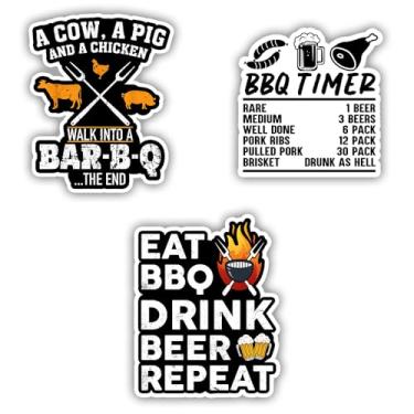 Imagem de SODAVA [3 peças, 7,6 cm x 10 cm] Adesivo de piada de churrasco para churrasco, adesivo engraçado para churrasco, defumador de carne, adesivos de grelha, presente para capacete, laptop, carro,