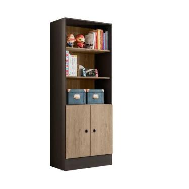 Imagem de Estante Multiuso Gamer 2 Portas 3 Prateleiras Preto Fosco/Carvalho Toq