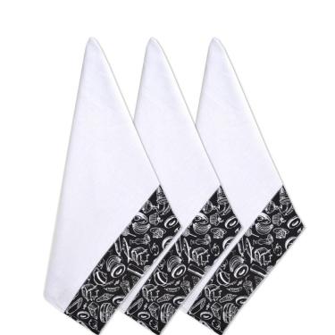 Imagem de Pano De Prato 66cm X 44cm Com Barrado 03 Peças Preto Branco