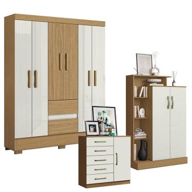 Imagem de Guarda Roupa Casal Coimbra 2005138 com Cômoda Sapateira Milão 2014145 e Armário Multiuso Florença 2000199 Atacama Off White - Aramóveis