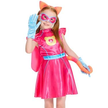 Imagem de IKALI Fantasia de gatinhos rosa para crianças, meninas, Halloween, super-herói, gato, vestido chique com capa