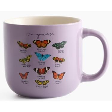 Imagem de Caneca com verso bíblico de borboleta, caneca de fé, caneca de café de cerâmica - 425 g, seguro para micro-ondas e lava-louças, presentes cristãos, presentes para amigos