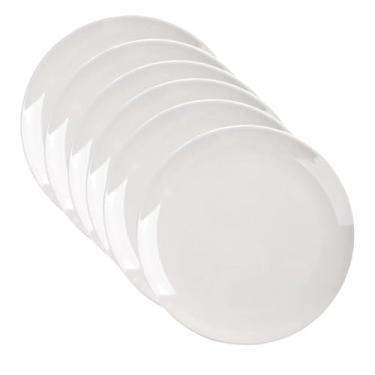 Imagem de YuanQ Pacote com 6 pratos de jantar, jogo de pratos de plástico espesso inquebrável, liso, reutilizável, para cozinha, lava-louças e micro-ondas, conjunto de 6 (branco, 20 cm)