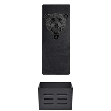 Imagem de HAIICEN Abridor de garrafa magnético montado na parede com tampa coletora balde de ferro fundido conjunto de abridor de cabeça de urso aderente à geladeira