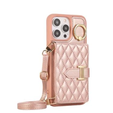 Imagem de Carteira de anel crossbody com porta-cartão capa de telefone para iPhone 15 14 13 12 11 Pro Max 7 8 Plus XR X XS Capa de couro, ouro rosa, para iPhone 7Plus (8Plus)