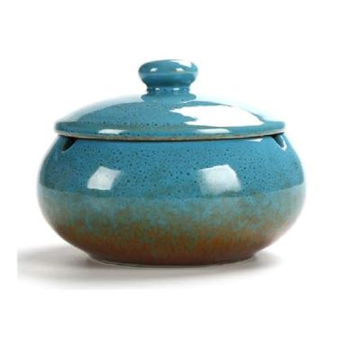 Imagem de Cinzeiro redondo criativo cinzeiro de cerâmica escritório sala de estar retro selado com tampa cilindro de charuto cinza doméstico para escritório em casa