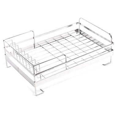 Imagem de BSNANCA Escorredor de pratos, escorredor de pratos de aço inoxidável cromado, suporte de copo com bandeja de aço para drenagem, pauzinhos, escorredor de pratos, prateleira de cozinha, cesta