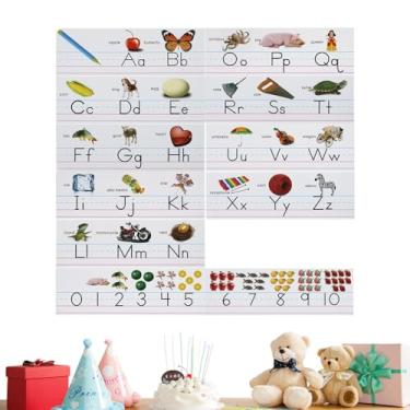 Imagem de Conjuntos de quadro de avisos do alfabeto pré-escolar | Cartões de letras numéricas pré-escolares para parede de sala de aula - Cartazes educativos decorativos de aprendizagem para escola, casa