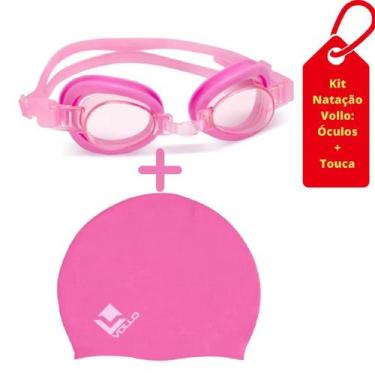 Imagem de Óculos de Natação Junior Classic Rosa Vollo+ Touca de Natação Rosa Sil