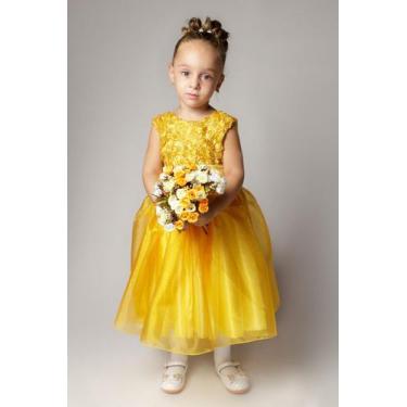 Imagem de Vestido De Dama Formatura Florista  Curto Amarelo + Luva P - Partyligh