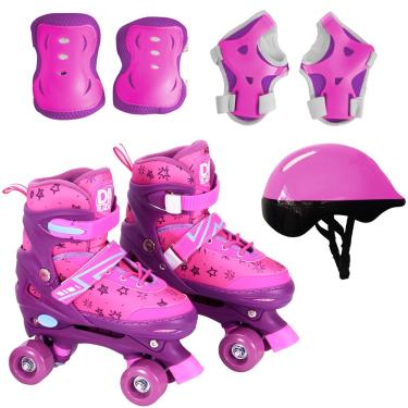 Imagem de Patins Roller 4 Rodas Infantil Com Proteção Feminino - Dm Toys