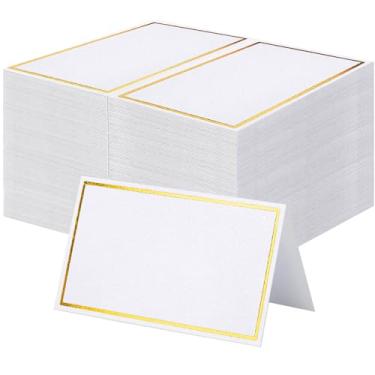 Imagem de 60 cartões premium com borda dourada - cartões de barraca de 5 cm x 9 cm para casamento, mesa, jantares - cartões pequenos de acompanhantes e nomes