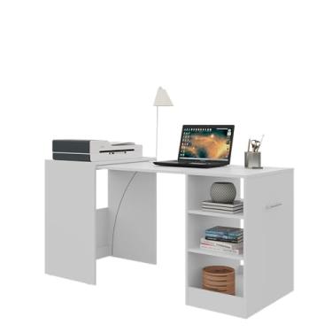 Imagem de Mesa de escritório com prateleiras de armazenamento e suporte de impressora, moderna, dobrável e compacta para computador, para jogos, trabalho, escritório, quarto ou escritório, 3 prateleiras