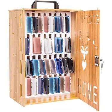 Imagem de 16/36 Slots De Madeira Estudante Celular Cofre Caixa Com Fechadura Empregado Armário De Armazenamento De Celular, Brown, 16