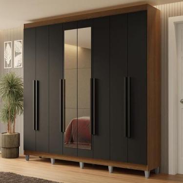 Imagem de Guarda-Roupa Casal com Pés 8 Portas Batentes com Espelho Rustic/Preto/