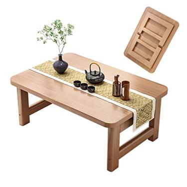 Imagem de Mesa de centro dobrável rústica, mesa central de bambu para sala de estar, mesa de chá de madeira real maciça de quinta industrial, (madeira 100 * 48 * 35 cm) (madeira 60 * 40 * 35 cm)